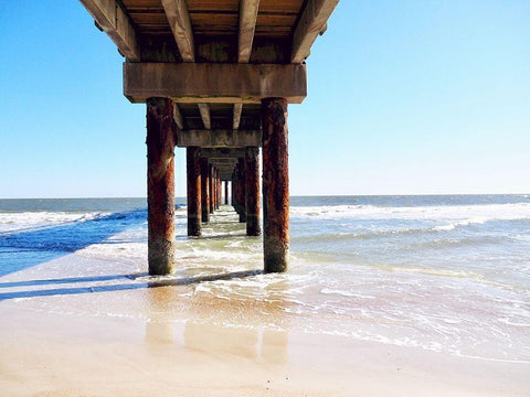 Sunlit Pier I White Modern Wood Framed Art Print with Double Matting by Peck, Gail