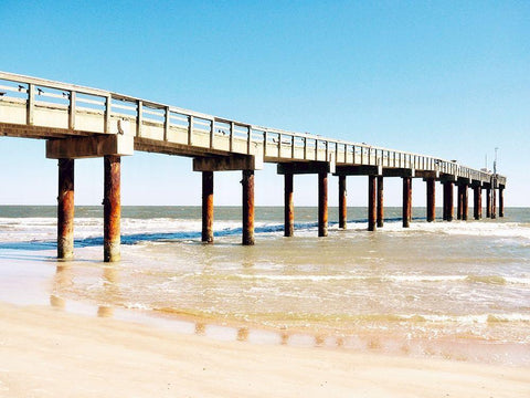 Sunlit Pier II Black Ornate Wood Framed Art Print with Double Matting by Peck, Gail