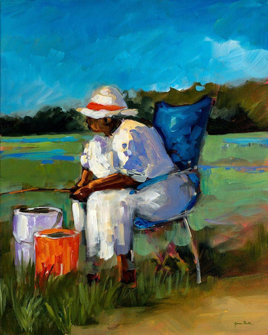 Fishing Again White Modern Wood Framed Art Print with Double Matting by Slivka, Jane