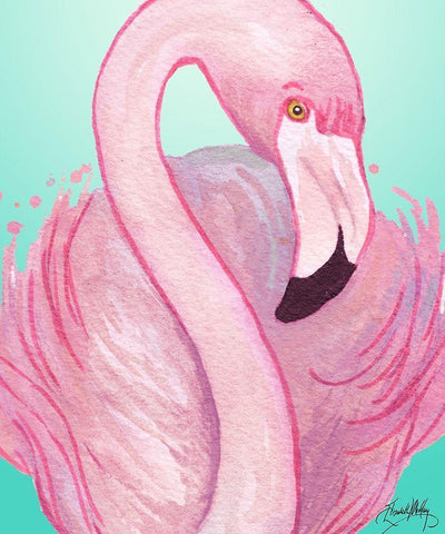 Flamingo Portrait White Modern Wood Framed Art Print with Double Matting by Medley, Elizabeth