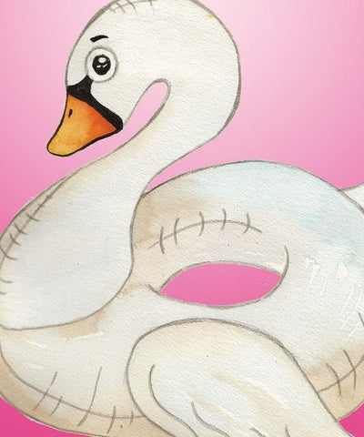 Swan Float on Pink White Modern Wood Framed Art Print with Double Matting by Medley, Elizabeth