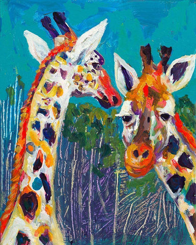 Colorful Giraffes Black Ornate Wood Framed Art Print with Double Matting by Beauchamp, Andy