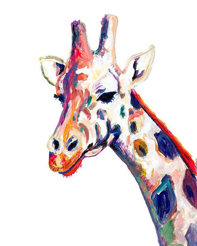 Colorful Giraffe on White White Modern Wood Framed Art Print with Double Matting by Beauchamp, Andy