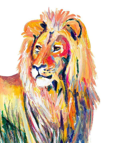 Colorful Lion on White Black Ornate Wood Framed Art Print with Double Matting by Beauchamp, Andy