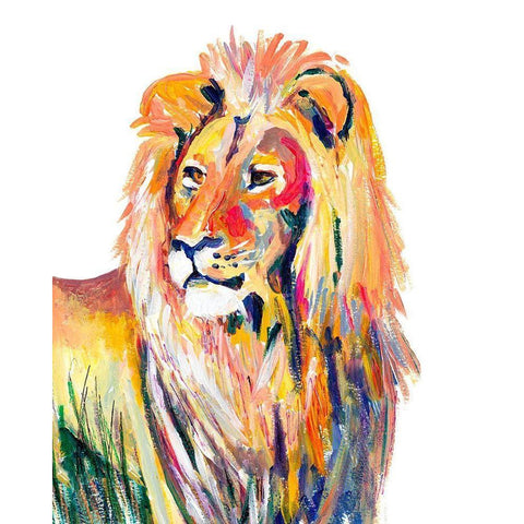 Colorful Lion on White White Modern Wood Framed Art Print by Beauchamp, Andy