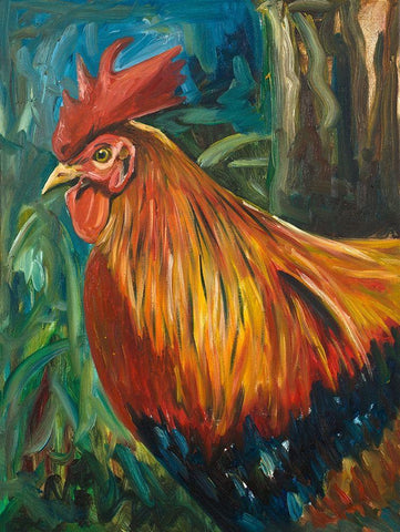 Rooster Black Ornate Wood Framed Art Print with Double Matting by Beauchamp, Andy