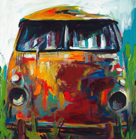 Retro Love Bus White Modern Wood Framed Art Print with Double Matting by Beauchamp, Andy