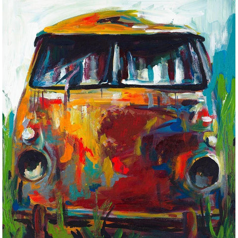 Retro Love Bus Black Modern Wood Framed Art Print by Beauchamp, Andy