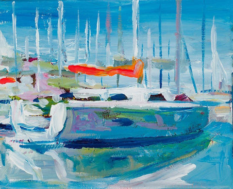 Marina Sailboats White Modern Wood Framed Art Print with Double Matting by Beauchamp, Andy