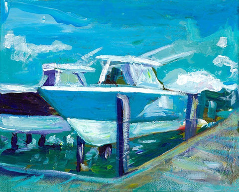 Docked Boats White Modern Wood Framed Art Print with Double Matting by Beauchamp, Andy