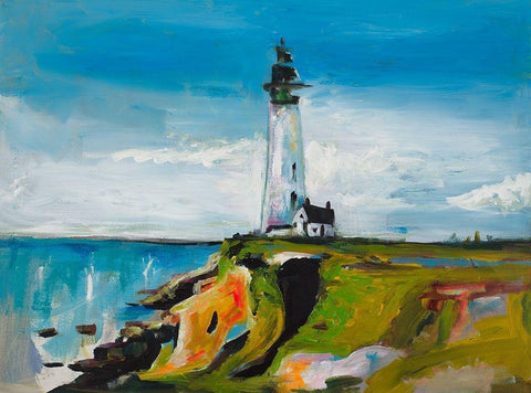 Lighthouse on a Cliff White Modern Wood Framed Art Print with Double Matting by Beauchamp, Andy