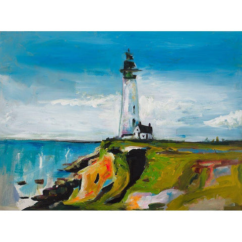 Lighthouse on a Cliff White Modern Wood Framed Art Print by Beauchamp, Andy
