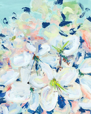 White Orchids on Blue Black Ornate Wood Framed Art Print with Double Matting by Beauchamp, Andy