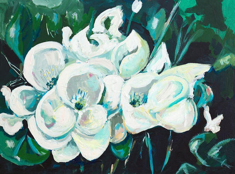 Green into White Orchids Black Ornate Wood Framed Art Print with Double Matting by Beauchamp, Andy
