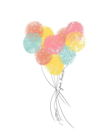 Follow Your Heart Balloons White Modern Wood Framed Art Print with Double Matting by Quach, Anna