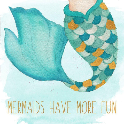 Mermaids Have More Fun White Modern Wood Framed Art Print by Medley, Elizabeth
