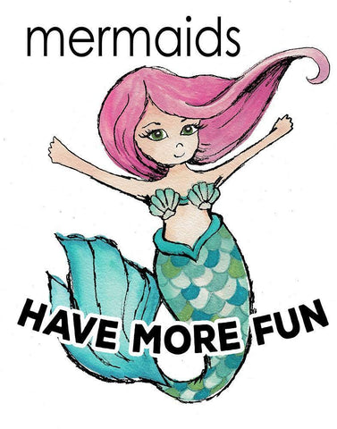 Mermaids Have More Fun White Modern Wood Framed Art Print with Double Matting by Medley, Elizabeth