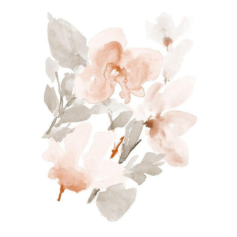 Peach Tranquil Florals II Black Modern Wood Framed Art Print with Double Matting by Loreth, Lanie