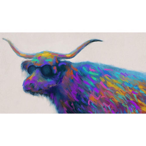 Multicolor Bull Gold Ornate Wood Framed Art Print with Double Matting by Meneely, Dan