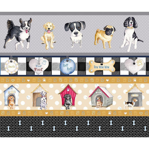 A Dogs Life on Plaid Panels Gold Ornate Wood Framed Art Print with Double Matting by Metz, Andi