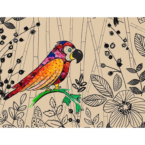 Bird Rainforest Black Modern Wood Framed Art Print with Double Matting by Pinto, Patricia