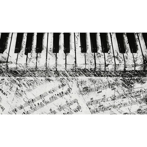 Black and White Piano Keys Gold Ornate Wood Framed Art Print with Double Matting by Meneely, Dan