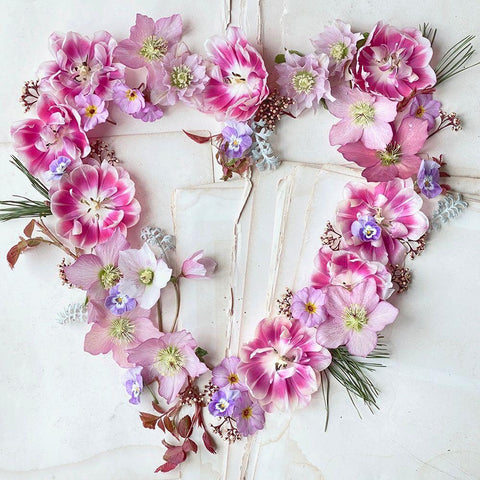 Heart of Flowers Black Ornate Wood Framed Art Print with Double Matting by Gardner, Sarah
