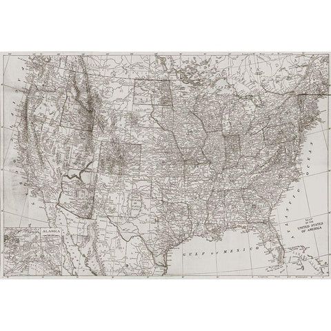 Natural US Map White Modern Wood Framed Art Print by Meneely, Dan