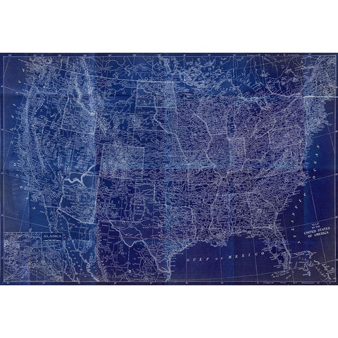 Cobalt US Map White Modern Wood Framed Art Print by Meneely, Dan