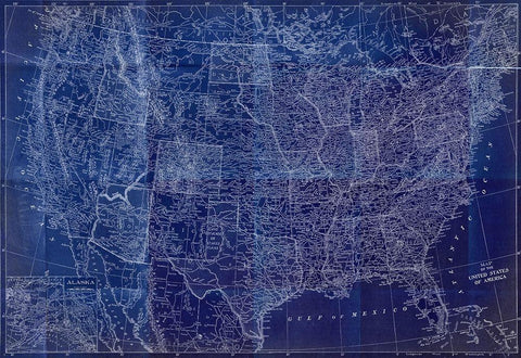 Cobalt US Map White Modern Wood Framed Art Print with Double Matting by Meneely, Dan