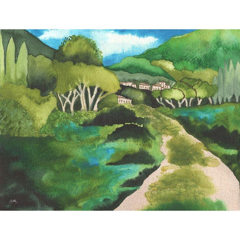 Small Village I Black Modern Wood Framed Art Print with Double Matting by Medley, Elizabeth