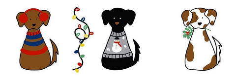 Christmas Dogs II White Modern Wood Framed Art Print with Double Matting by Torres, Melanie