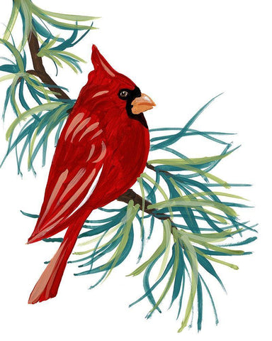 Modern Cardinal on Branch I Black Ornate Wood Framed Art Print with Double Matting by Loreth, Lanie