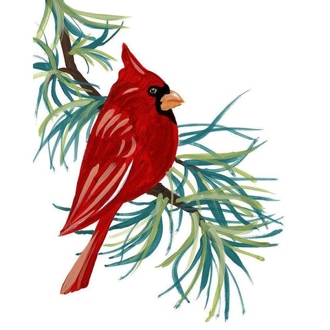 Modern Cardinal on Branch I Gold Ornate Wood Framed Art Print with Double Matting by Loreth, Lanie