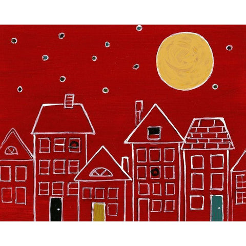 Moonlit City Night White Modern Wood Framed Art Print by Loreth, Lanie