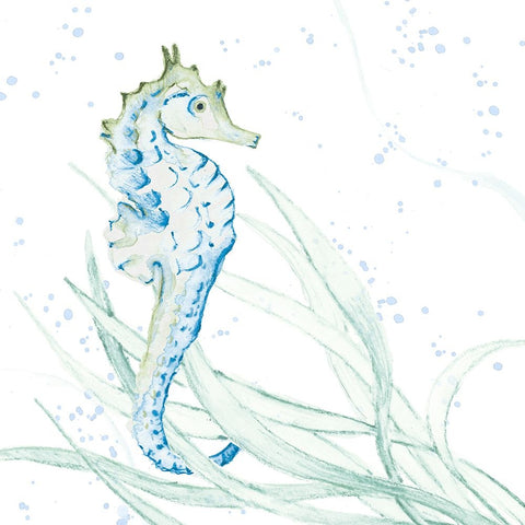 Blue Seahorse In Seagrass White Modern Wood Framed Art Print with Double Matting by Loreth, Lanie