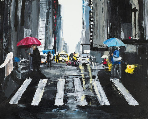 NYC in the Rain Black Ornate Wood Framed Art Print with Double Matting by Goodrich, Chelsea