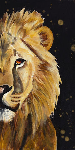 Lion Half Face White Modern Wood Framed Art Print with Double Matting by Goodrich, Chelsea