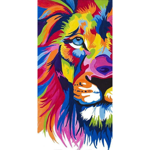 Colorful Lion Portrait Black Modern Wood Framed Art Print with Double Matting by Goodrich, Chelsea