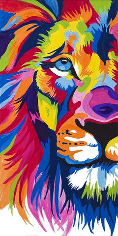 Colorful Lion Portrait White Modern Wood Framed Art Print with Double Matting by Goodrich, Chelsea