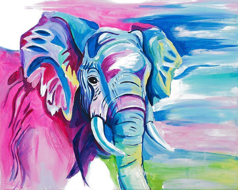Fun Colorful Elephant White Modern Wood Framed Art Print with Double Matting by Goodrich, Chelsea