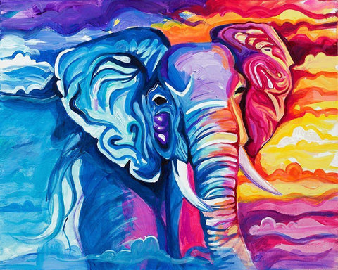 Elephant in Vibrant Colors White Modern Wood Framed Art Print with Double Matting by Goodrich, Chelsea