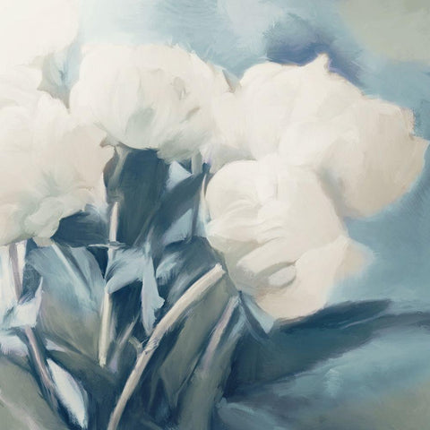 White Roses I White Modern Wood Framed Art Print with Double Matting by Meneely, Dan