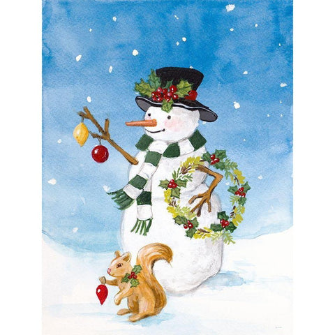 Festive Snowman II Gold Ornate Wood Framed Art Print with Double Matting by Loreth, Lanie