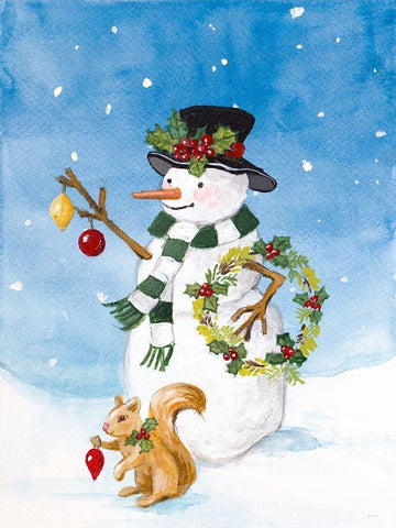 Festive Snowman II White Modern Wood Framed Art Print with Double Matting by Loreth, Lanie