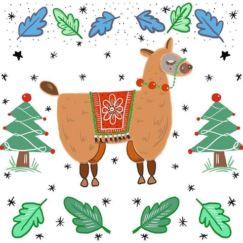 Holiday Llama Black Modern Wood Framed Art Print with Double Matting by Del Sol, Ani