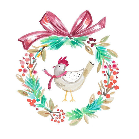 Holiday Bird Wreath I Black Ornate Wood Framed Art Print with Double Matting by Del Sol, Ani