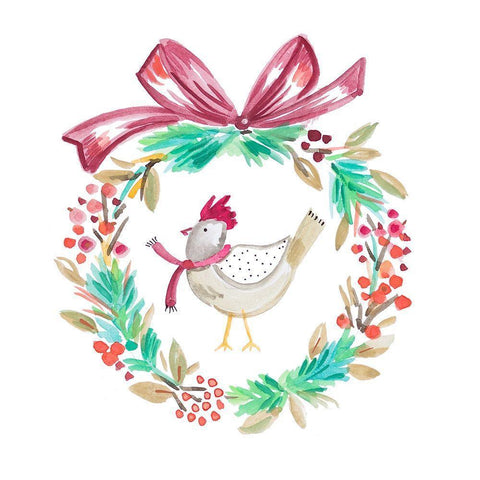 Holiday Bird Wreath I Black Modern Wood Framed Art Print by Del Sol, Ani
