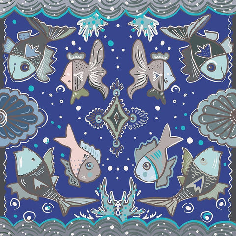 Fishes in Blue Sea Black Modern Wood Framed Art Print with Double Matting by Del Sol, Ani