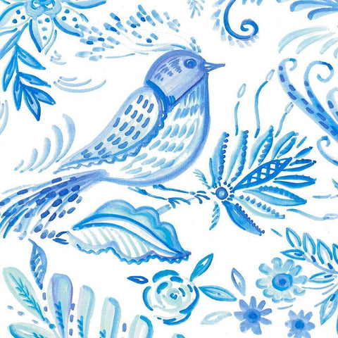 Birds in Blue I Gold Ornate Wood Framed Art Print with Double Matting by Del Sol, Ani